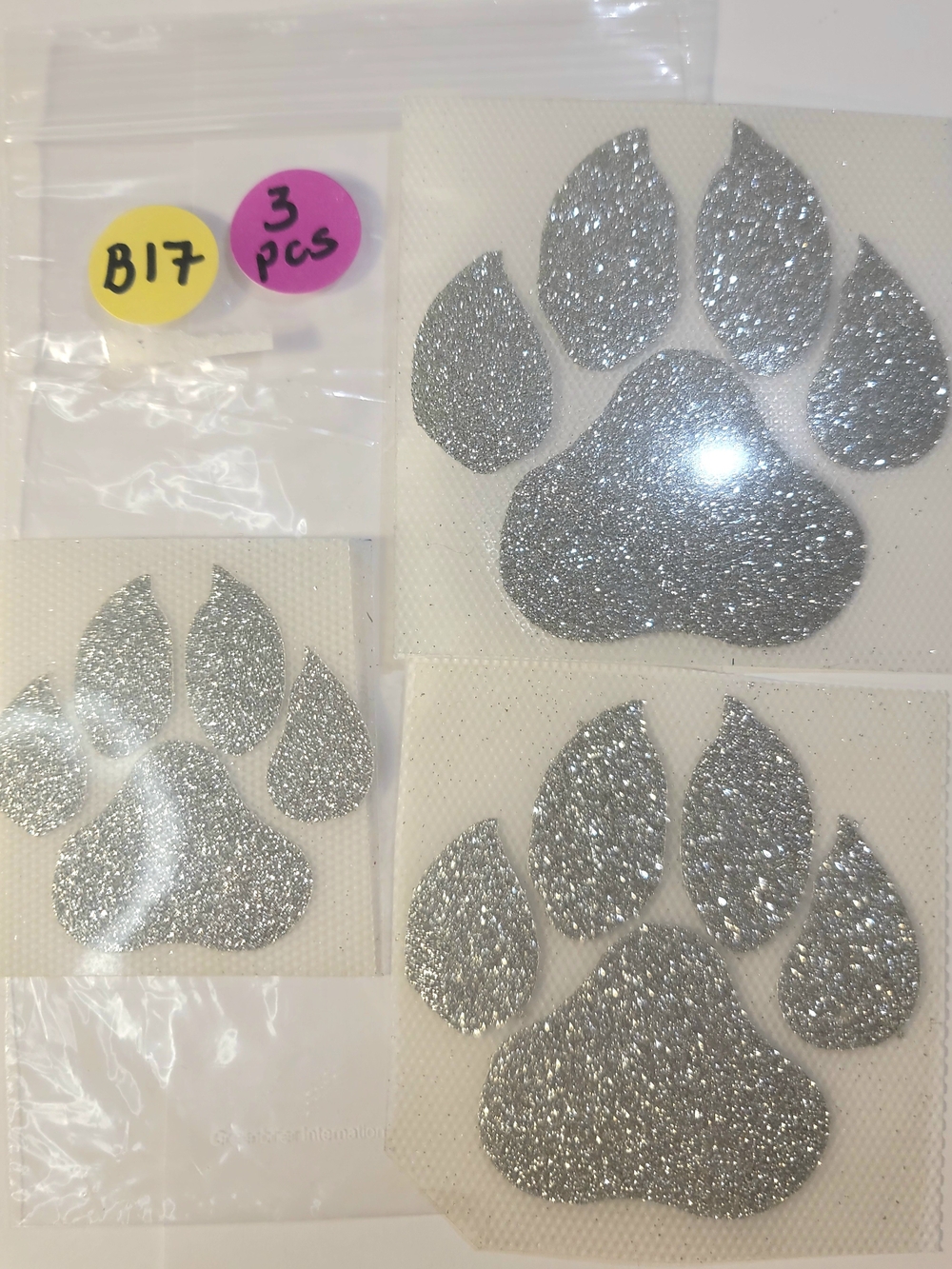 Silver Glitter Paw Print Stickers for Hats, Shirts, Bags